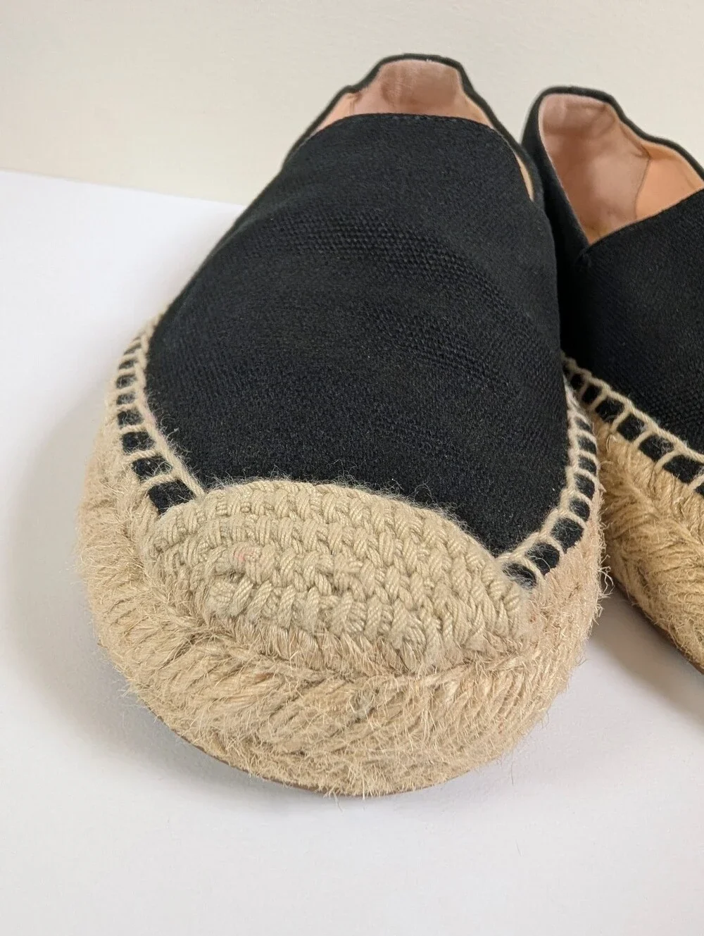 J. Crew Black Canvas Espadrilles Slip On Jute Sole Padded Casual Beachy Summer